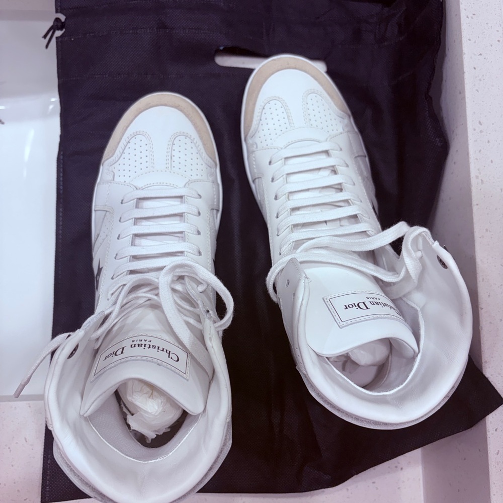 New!! Dior White and Tan Women's High-Top Sneakers